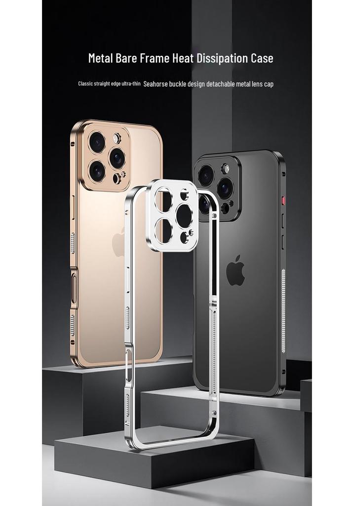 iPhone 15 Pro Aluminum Alloy Heat Dissipation Bumper Case with Seahorse Buckle