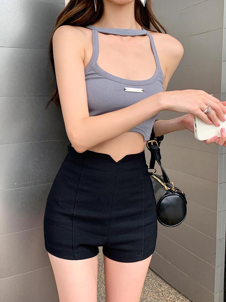 Summer 2026 Grey Hollow-Out Halter Tank Top for Women