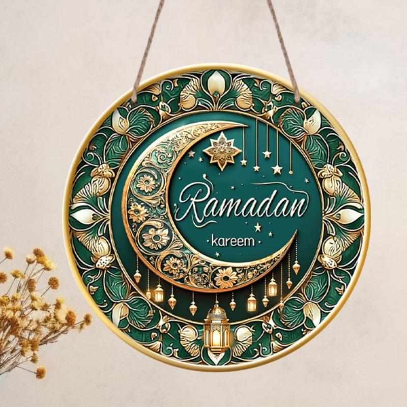 

2D Flat 1pc Classic Aluminium Ramadan Kareem Hanging Decor Plaque, Moon and Lantern Signs, Eid Mubarak Decor, Home Living Room Decor, Ramadan 7.87×7.87inch