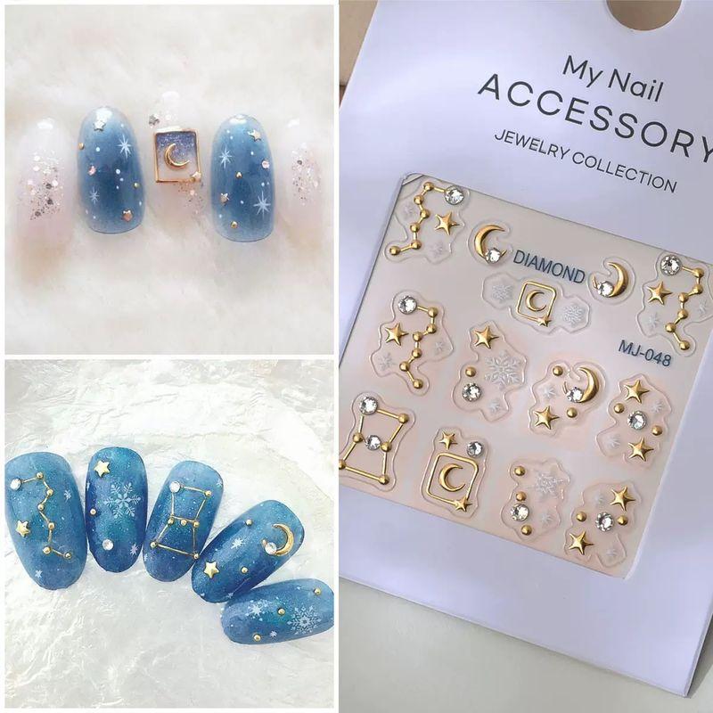 

Constellation Nail Stickers Relief Waterproof Gilding Star Moon K9 Bright Crystal Stickers Ins Wind Star Elephant Nail Sticker 048 Gold Default