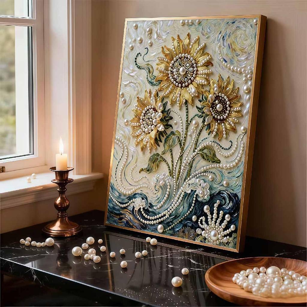 Pearl The Charming Sunflowers DIY Diamond Art Kits 15.7x19.6inch Gem Art Diamond Painting Kits Without Frame for Adults Gift Idea Home Wall Decor