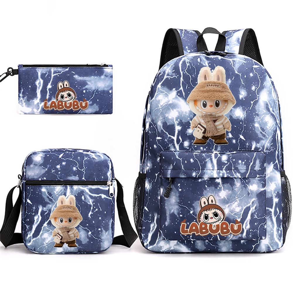 Labubu Peripheral Printing Student School Bag Backpack Shoulder Pencil Bag 3-piece Set