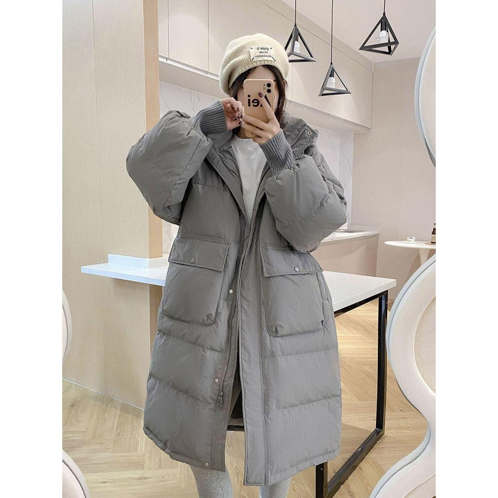 Women's 2025 Winter Hooded White Duck Down Jacket, Mid-Length, Loose Fit, Korean Style.