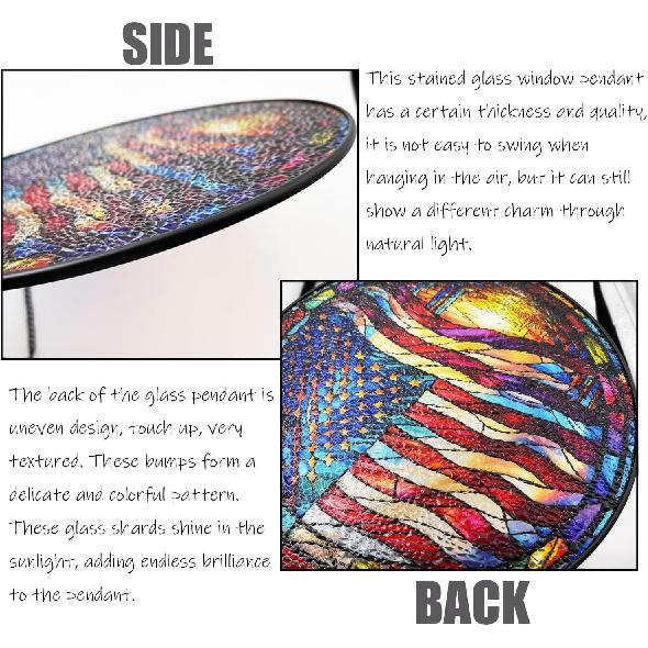 LOTIKOU 9.84'' American Flag Glass Window Hanging, Flag Stained Glass Window Panel, American Flag Glass Window Panel for Home Office Outdoor Decor
