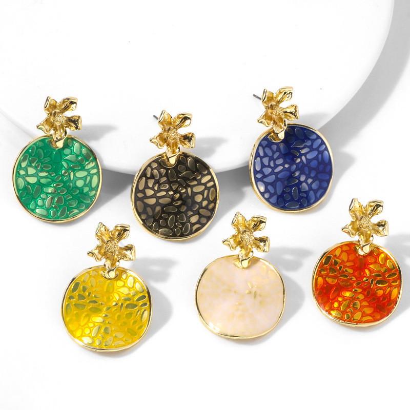 Stylish European American Metal Flower Earrings For Women Multiple Colors