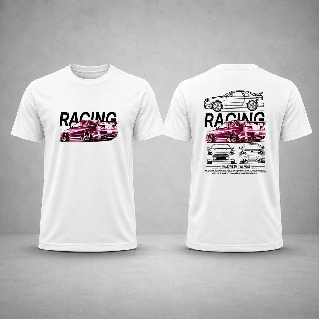 Racing Car Graphic T-Shirt Front Back Sports Car Streetwear Graphic Tee