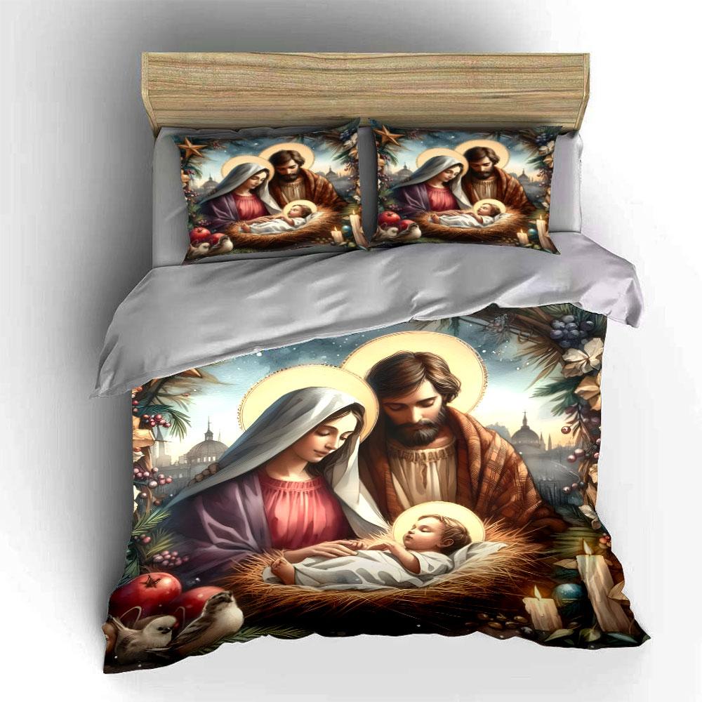 Nativity Scene Christmas Decoration Set  Kid S And Adults  Bedroom Decor, Exquisite Three-Piece Bedding Set Gift EU Twin 135X200cm&set