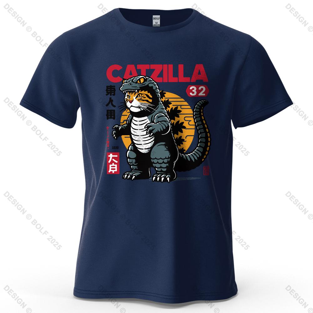 Catzilla Creative Printed Unisexs Tshirt 100 Cotton Oversized Playful Graphic Tees For Unisex Tops Tees Streetwear