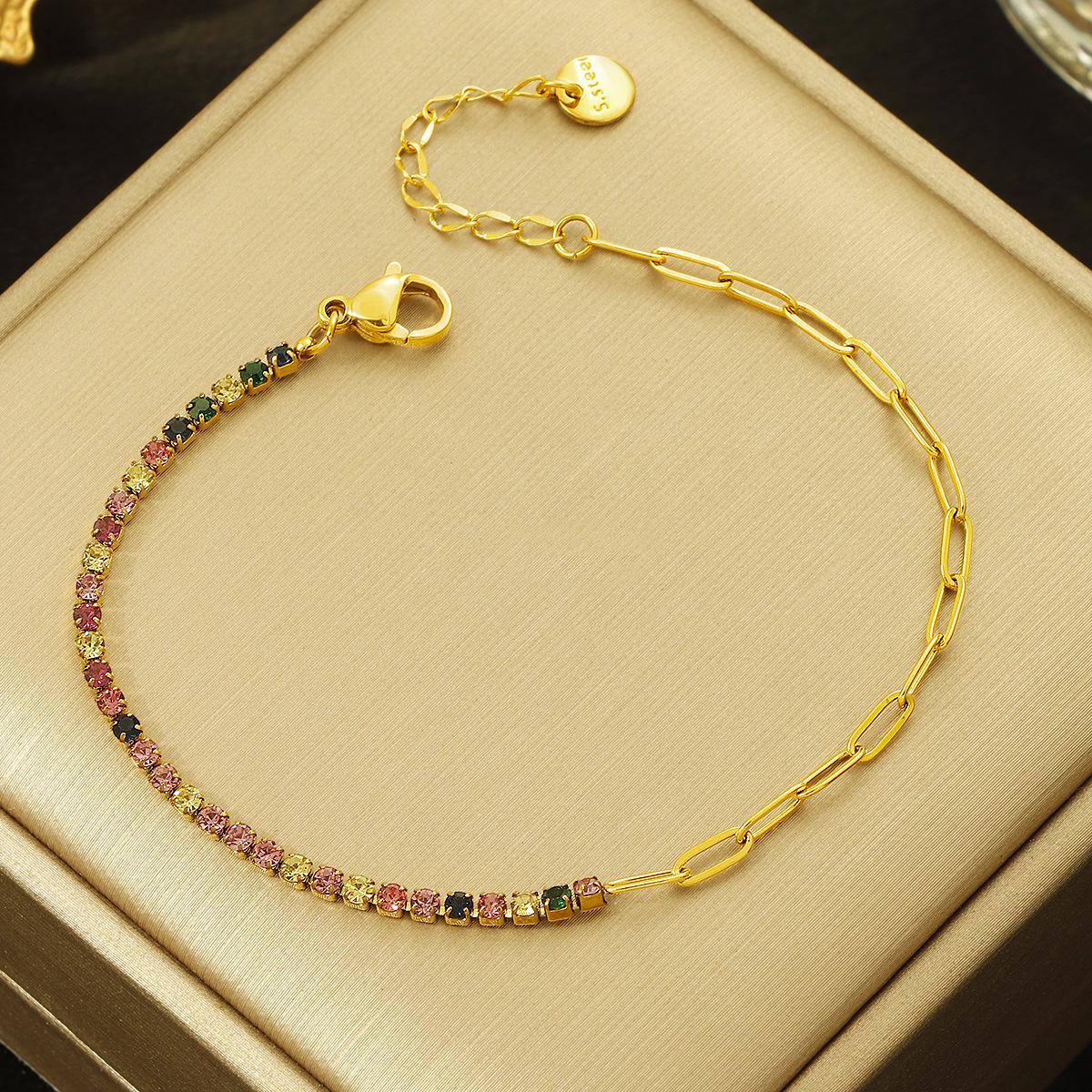 Женский модный теннисный браслет с кубическим цирконием 2025: Универсальный, Нишевый Дизайн, Стойкий к Выцветанию Титановая Сталь