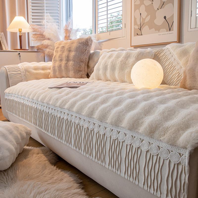 Bunny Cashmere Sofa Cushion Winter Thickened Fleece Cushion Non-Slip Leather Sofa Cover Autumn and Winter New Cover Towel