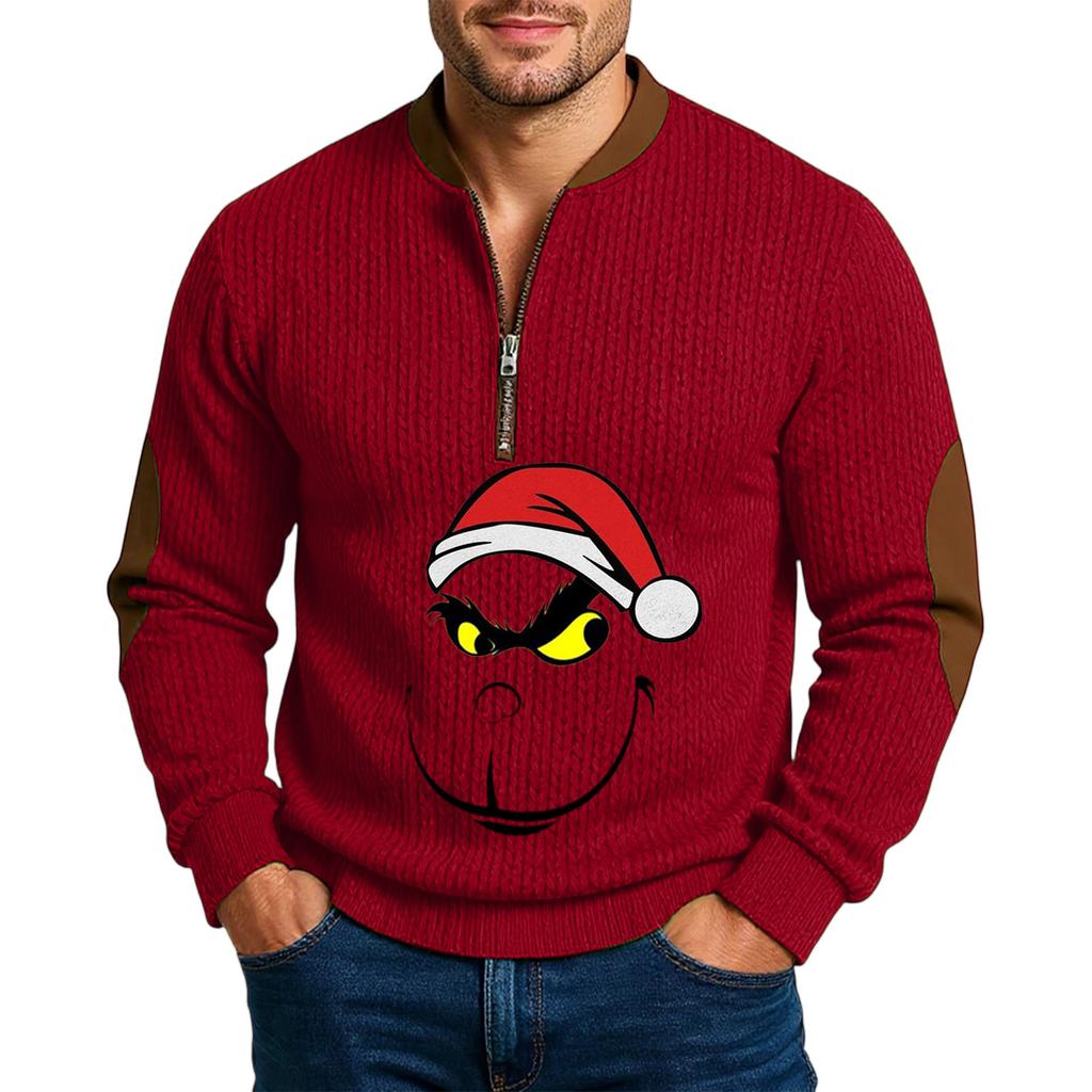 Christmas Men's Outdoor Zipper Long Sleeved Casual Top Sweatshirt