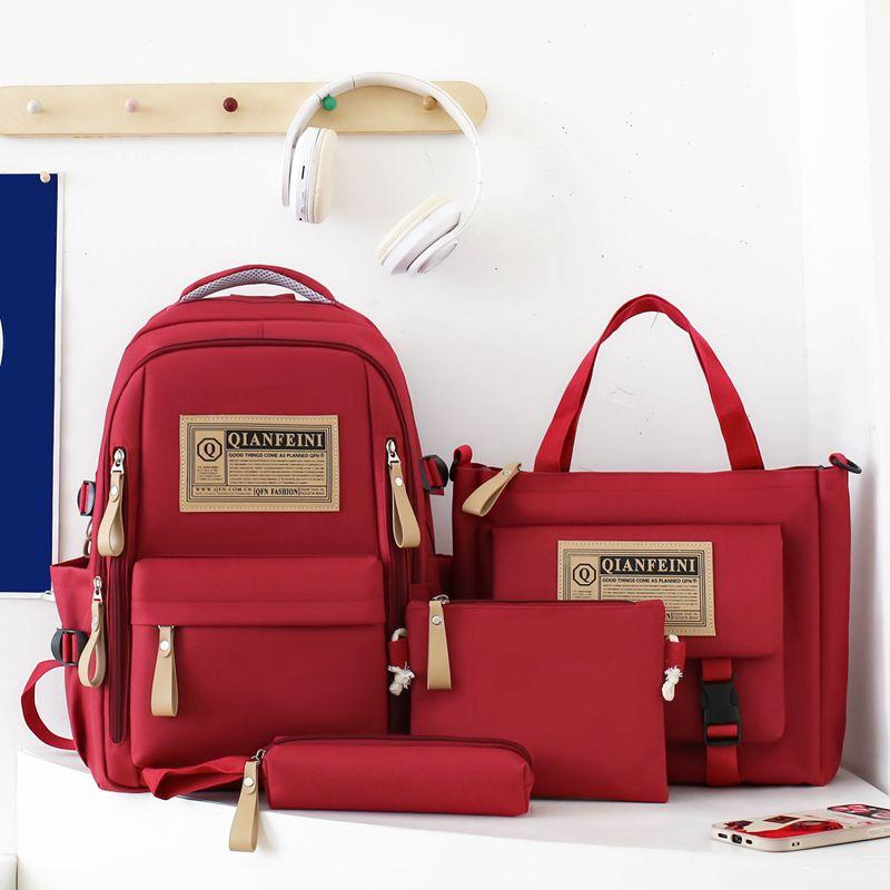 Fash Large-Capacity Primary School Junior High School Students Shoulders Backpack High School Five Sets of Multi-Compartment  Bag