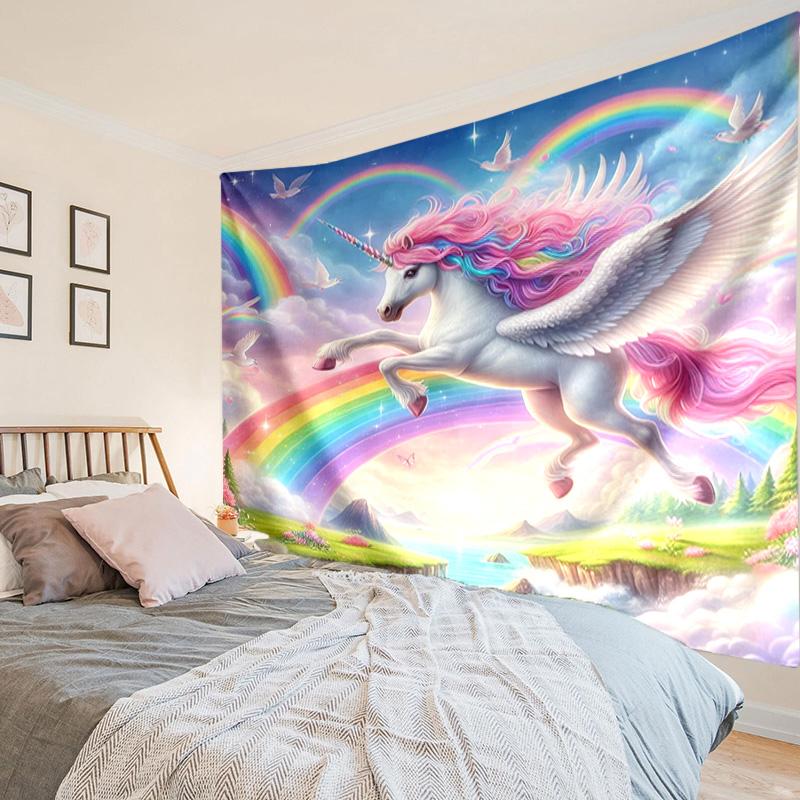 Unicorn In Enchanted Garden Tapestry Room Decoration Wall Hanging for Living Room Bedroom, dormitory, Birthday and Christmas gifts
