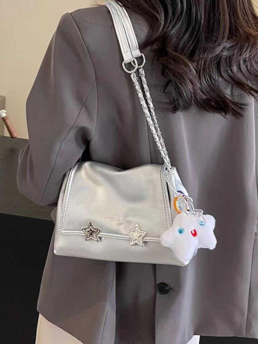 

Серебряная сумка женский день универсальная 2024 новая модная сумка через плечо с цепочкой дизайн нишевая сумка-тоут серебряный