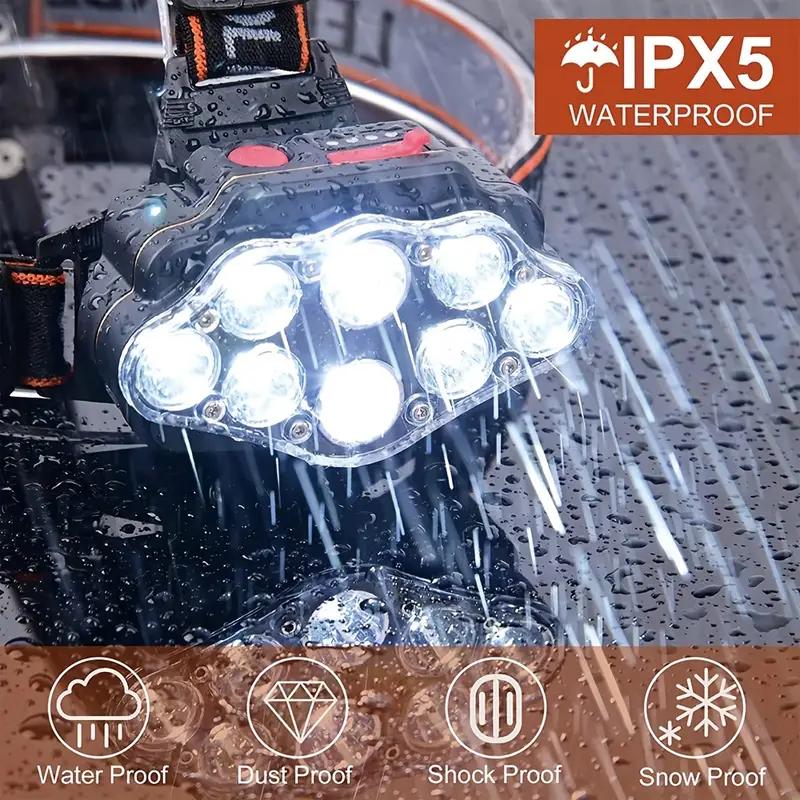 Portable 8LED Fishing Strong Headlight Outdoor Life Waterproof Headlamp 2400mah 4 Gears Super Brightness Lantern