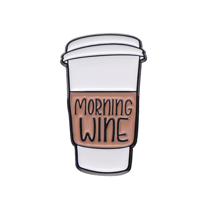 Brooch Alloy Trendy Pin With Charming English Letter Design Inspired By Coffee Cups For Enthusiasts Fashion