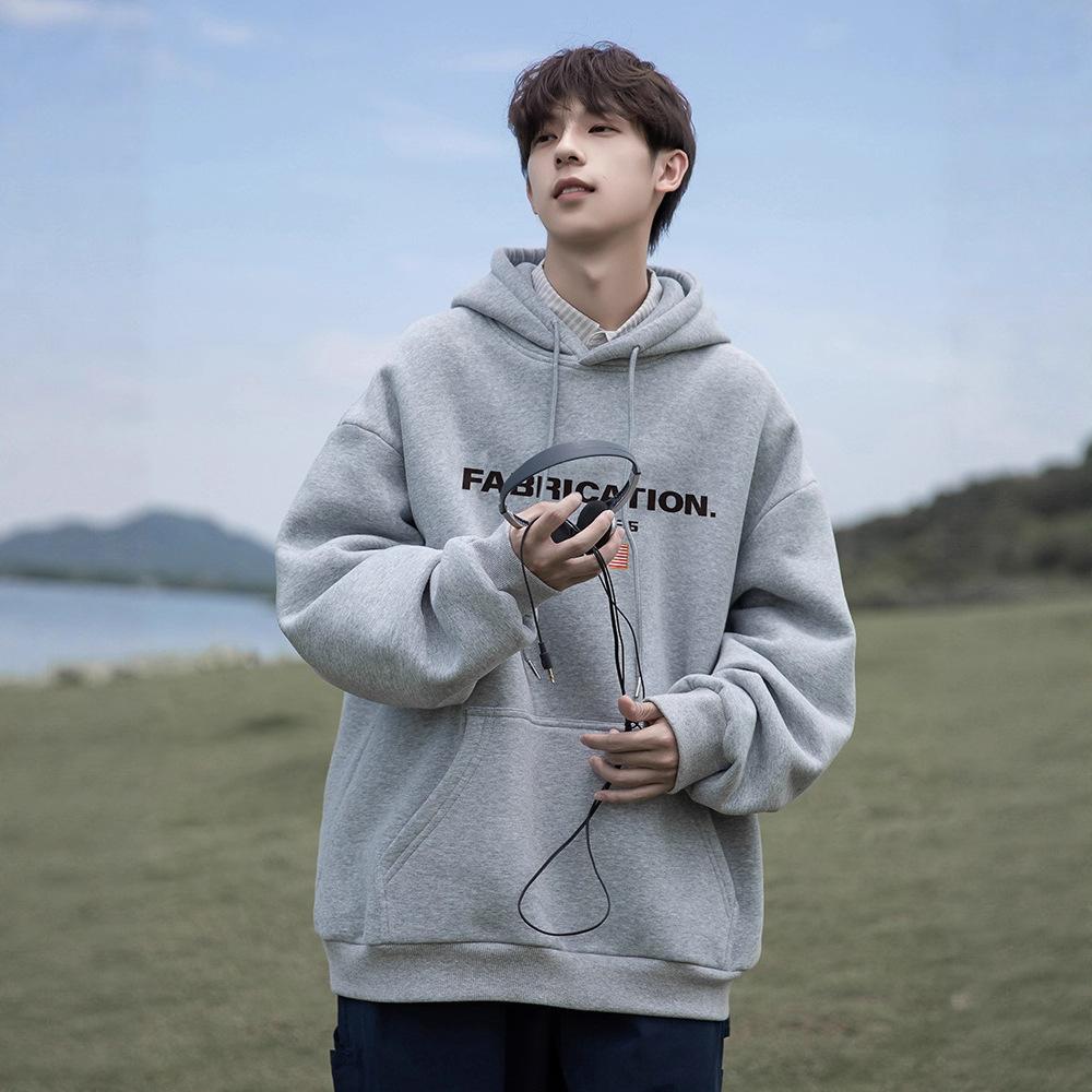 Sweater Mens Winter Letter Print Hoodie Jacket Relaxed Fit Long Sleeve Top 5XL светло-серый