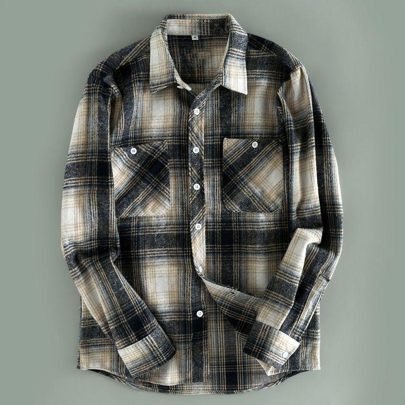 Excess Export Stock Brushed Thickened Soft Breathable Fashionable Trendy Plaid Turn-Down Collar Long-Sleeve Casual Shirt