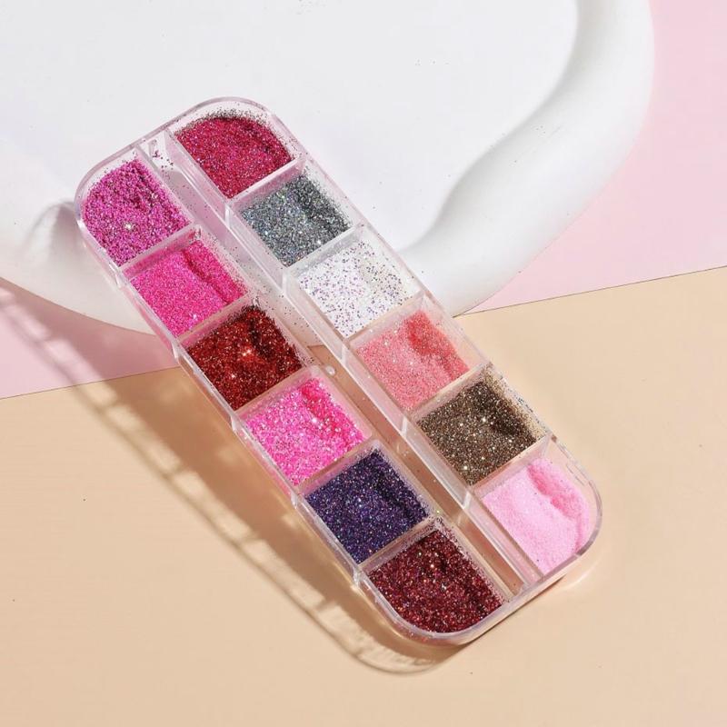6/12Color Diamond Nail Powder Sparkling Nail Glitter Dust Shining Flakes for Acrylic Nail Polish DIY Nail Art Decoration