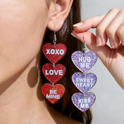 Valentine's Day Sparkly Three-piece Long Heart-shaped Letter Creative Earrings for Women