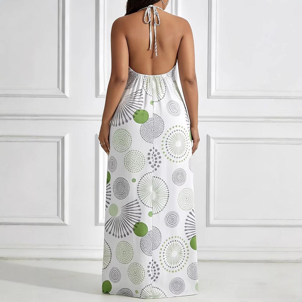 European and American fashion, slim fit, elegant and simple, full body printing, atmospheric temperament, high split-end women's clothing, summer