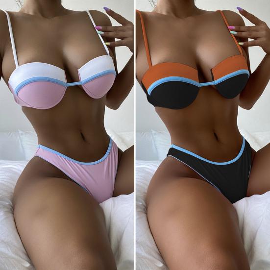

Комплект бикини на косточках, эластичный контрастного цвета, летний женский купальник из двух частей для водных видов спорта