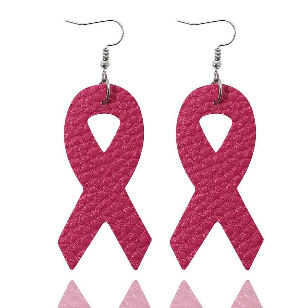 Women's Pink Ribbon PU Leather Earrings for Breast Cancer Awareness