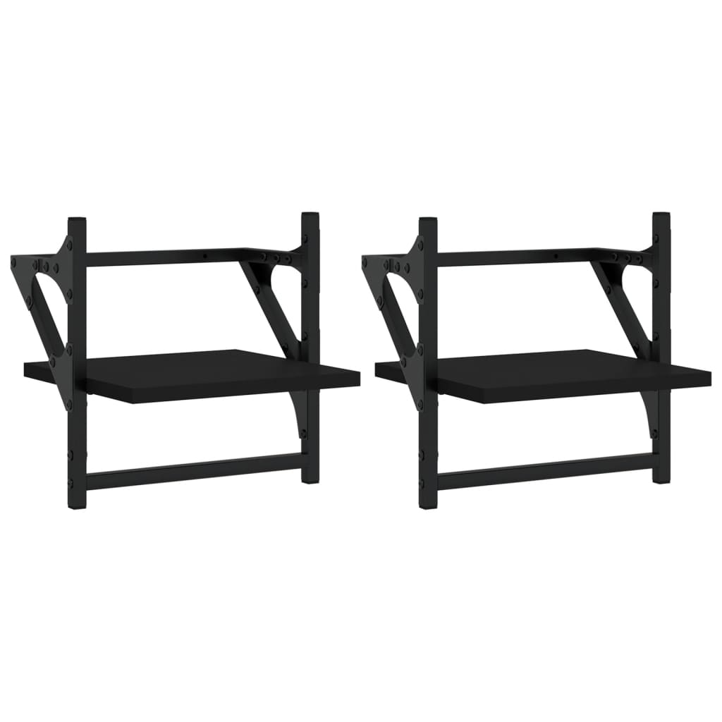 Wall Shelves with Rods 2 pcs Black 30 x 25 x 30 cm
