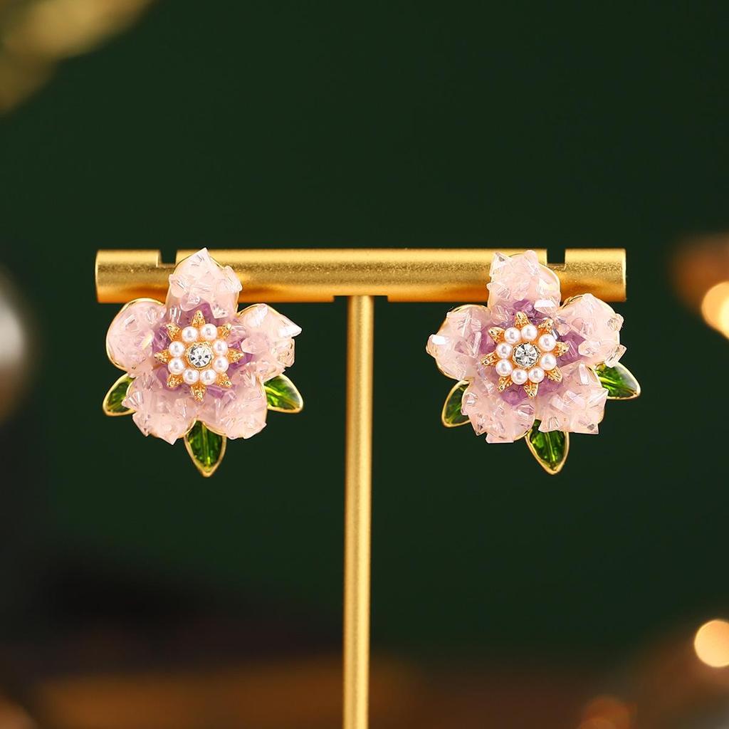 Seria obrazów Van Gogha Moneta: Kolczyki sztyfty z emalią i naturalną perłą w kształcie francuskiego kwiatka, srebro próby 925, kolekcja letnia.