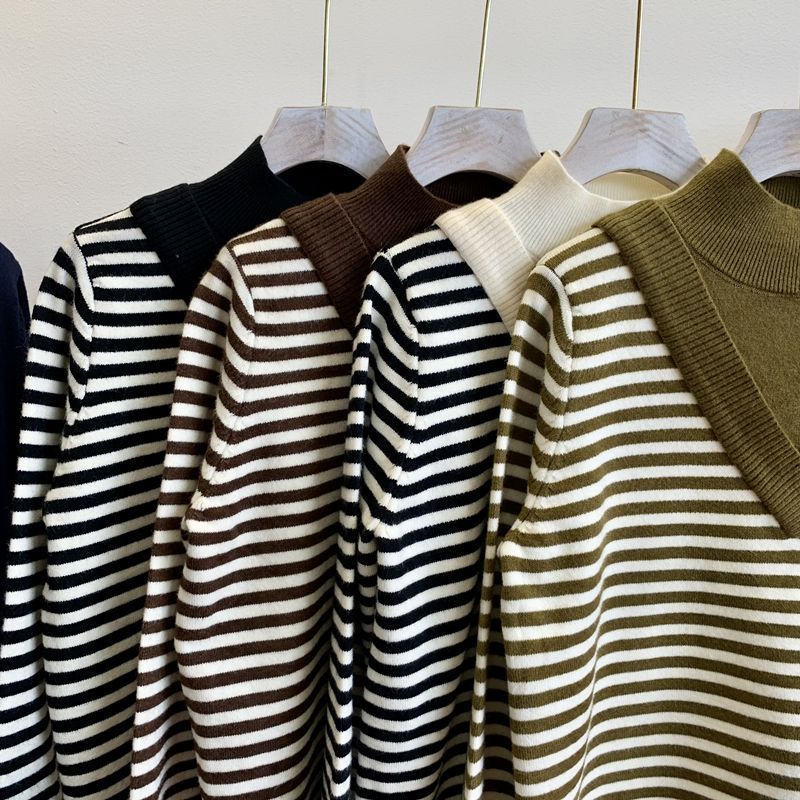 Suéter para Mujer Otoño Invierno Engrosado Cálido Tejido Elástico Manga Larga Oversize Cuello Largo Tops