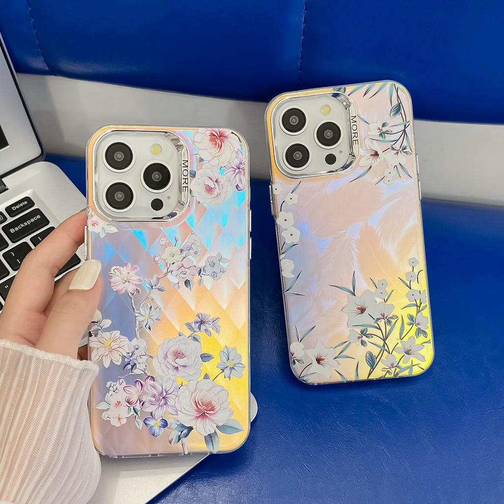 Electroplated laser flower suitable for iphone16E mobile phone case matte IMD Apple 15promax anti-drop 14