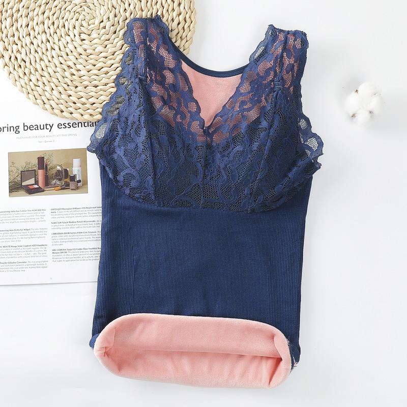 Thermal Underwear Women Top with Bra Fleece Camisole Large Velvet Winter Seamless Sexy Lace V-neck Warm