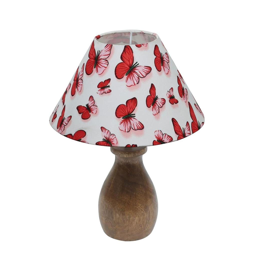 Dovel Pot, Modern Table Lamp with Shade, Wooden Base Modern Fabric Lampshade for Home Office Cafe Restaurant, (Butterfly)