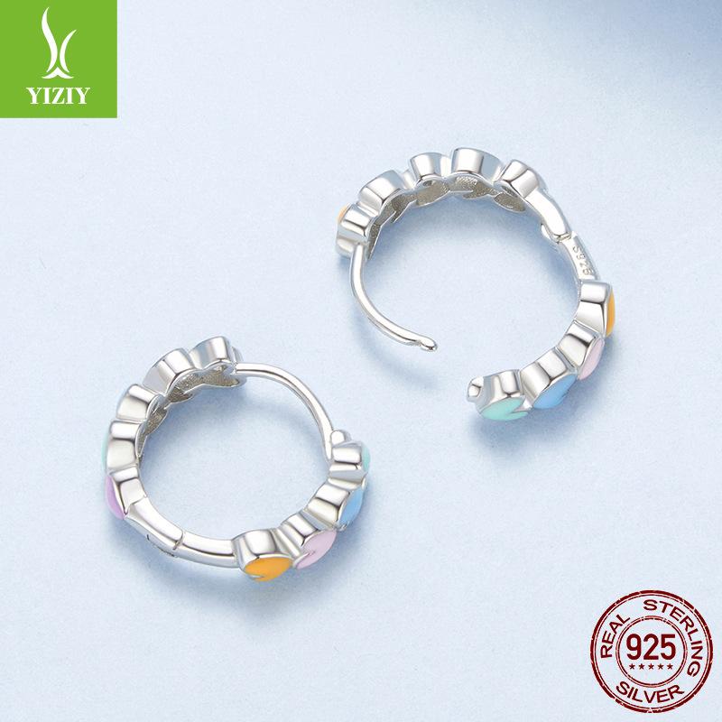 Dopamine Love Ear Buckle Girl, Cute Rainbow Love Design S925 Sterling Silver Earrings Earrings
