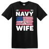 Navy Wife Proud Anchor American Flag T Shirt for Military Supportive Tee