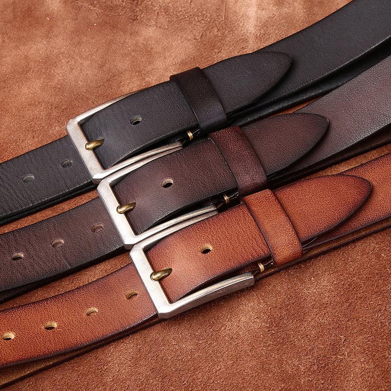New 304 Stainless Steel Buckle Belt Men'S Leather First Layer Cowhide Retro Simple Versatile Casual Pants Belt Men