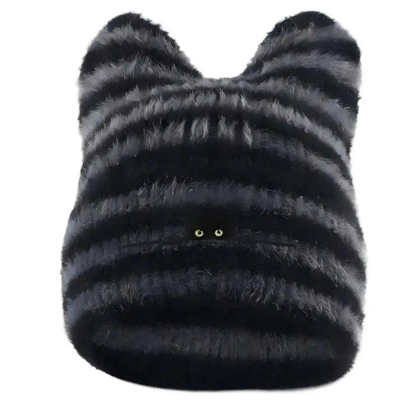 Fashion Keep Warm Women Cat Ear Knitted Hat Windproof Cold Proof Pullover Hat Thickned Embroidered Hat Outdoor Sports