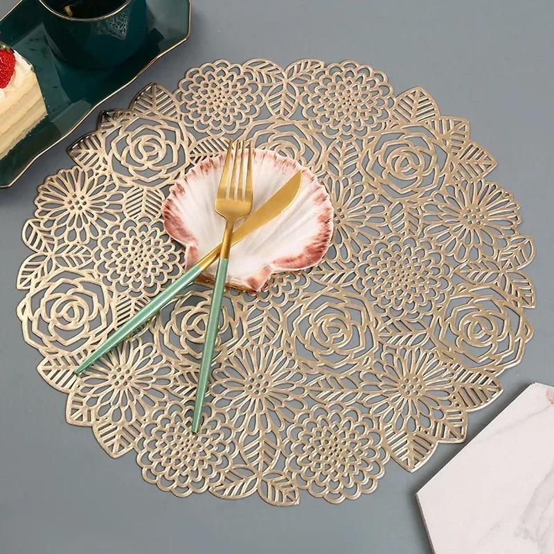 PVC Table Mat Flower Dinner Bronzing Hollow Insulation Cup Bowl Christmas Home Decoration Heat Resistant