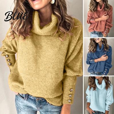 Lockeres Damen Winteroberteil Rollkragen Lässig Gestrickt Langarm Hals Bluse Schutz Einfarbig Große Größen Herbst Pullover Damenkleidung