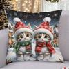 Cute Kittens In Christmas Hats PillowcaseSuitable for Sofa Car Bedroom Decorative Cushion Cover Pillow Cover