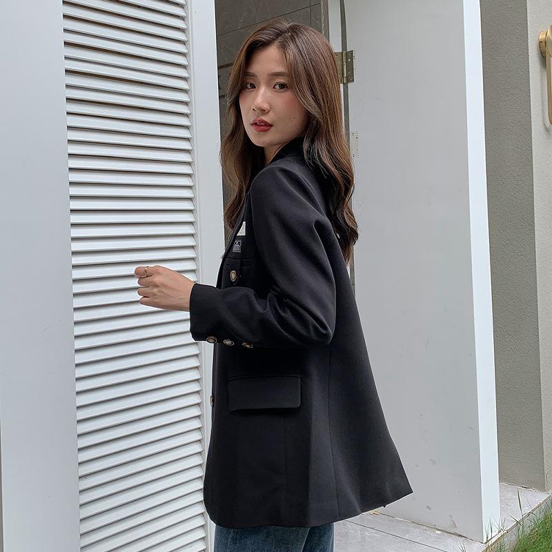 

Новый сезонный весенне-осенний облегающий повседневный маленький костюм с длинными рукавами, пиджак, женский костюм 2XL чёрный