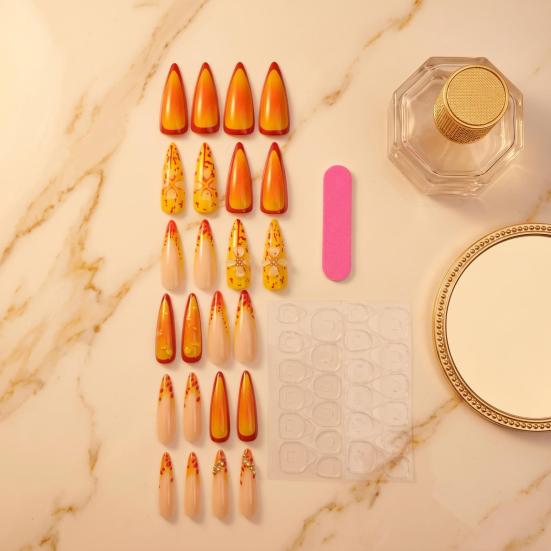 1 Set 3D Flower Press on Nails Salon Quality Almond Long Stick-on Fake Nails Removable Women Girls Full Cover Glue on False Nails