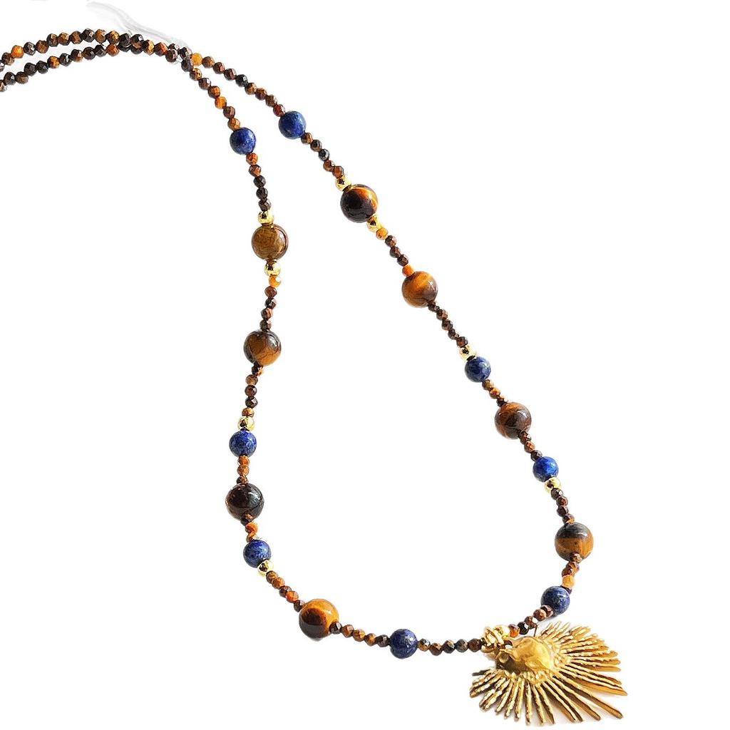 Wind Hochwertiger Maillard Natürlicher Tigerauge Stein Mini Schlüsselbeinkette Halskette Anhänger für Frauen