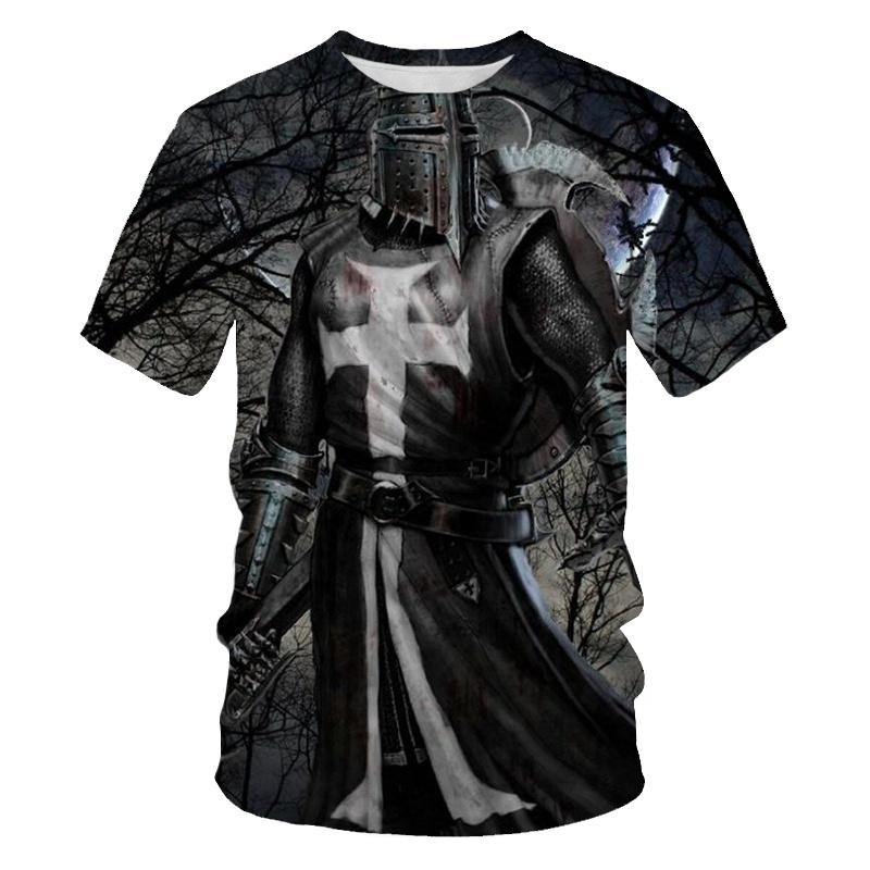 Medieval Knight Templar Print 3D T-shirt Divine Cross Pattern Men s Round Neck Short Sleeve Casual T-shirt Vintage Street Tees XXS