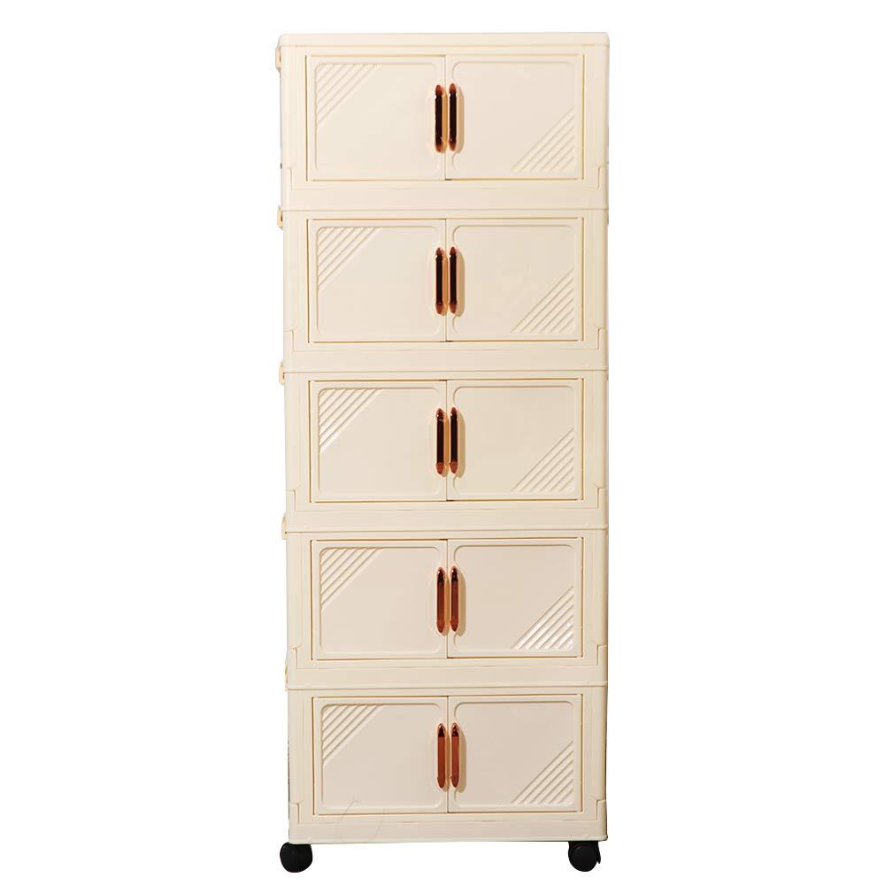 Plastic Foldable Storage Cabinet Large Capacity Installation-Free Wardrobe Storage Box Dustproof with Wheels and Lid