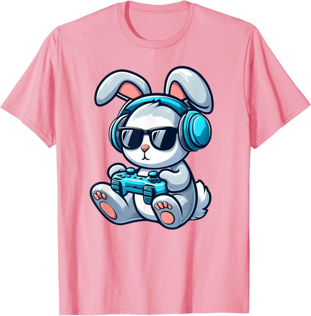 Gamer Bunny Rabbit Playing Video Games Graphic T-Shirt for Easter and Gaming Fans for Teens