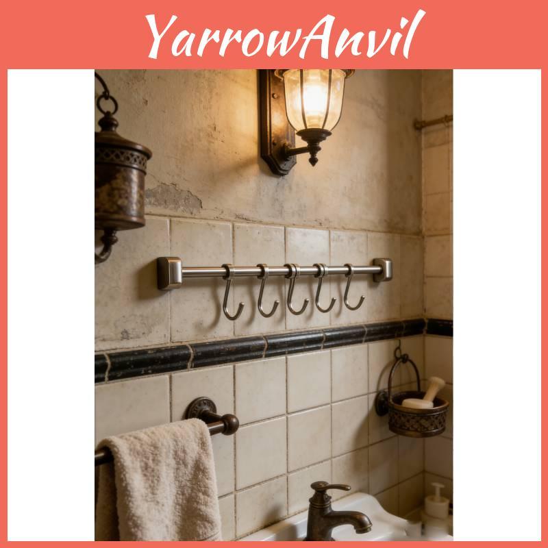 Heavy Duty Stainless Steel Wall Mount Rack With Double Layer Hooks For Kitchen Utensil And Pot Storage