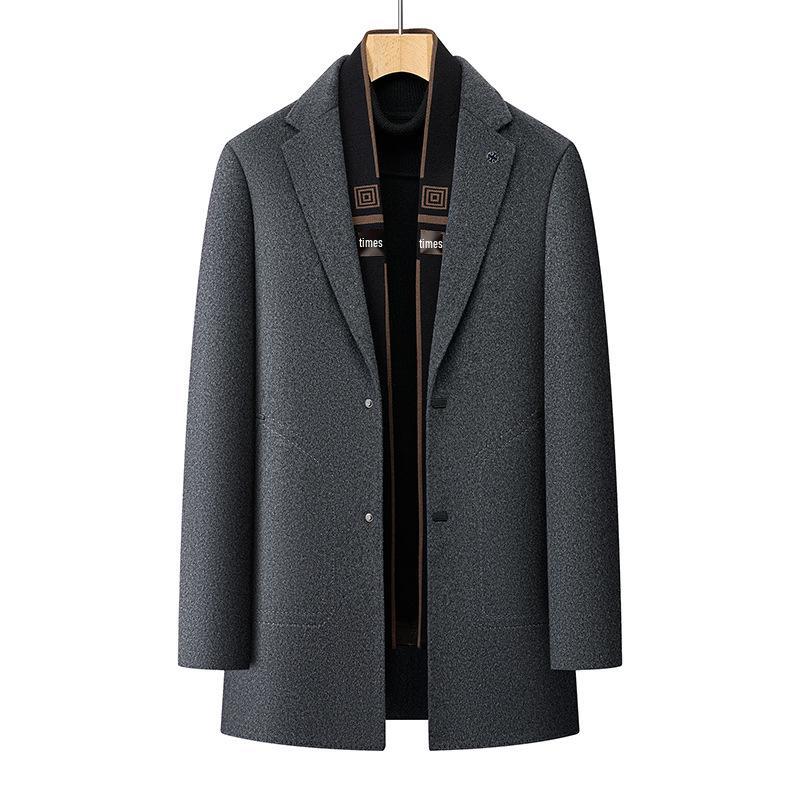 Men's Winter Wool Coat with Scarf Collar - Business Casual, Detachable Double-Sided Design, 90% Goose Down Liner