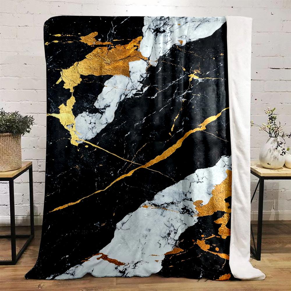 Marble Pattern with Gold Accents Design Flannel Blanket for Bedroom, Living Room, Sofa, and Nap Sofas