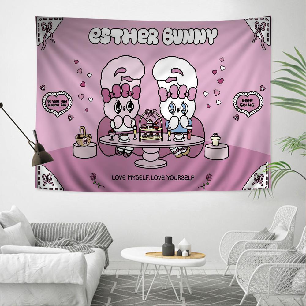 E-Esther-B-Bunny Colorful Tapestry Wall Hanging Hippie Flower Wall Carpets Dorm Decor Japanese Tapestry